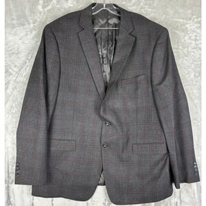 Calvin Klein Mens 48R Extreme Slim Fit Blazer Gray Burgundy Plaid Sport Coat